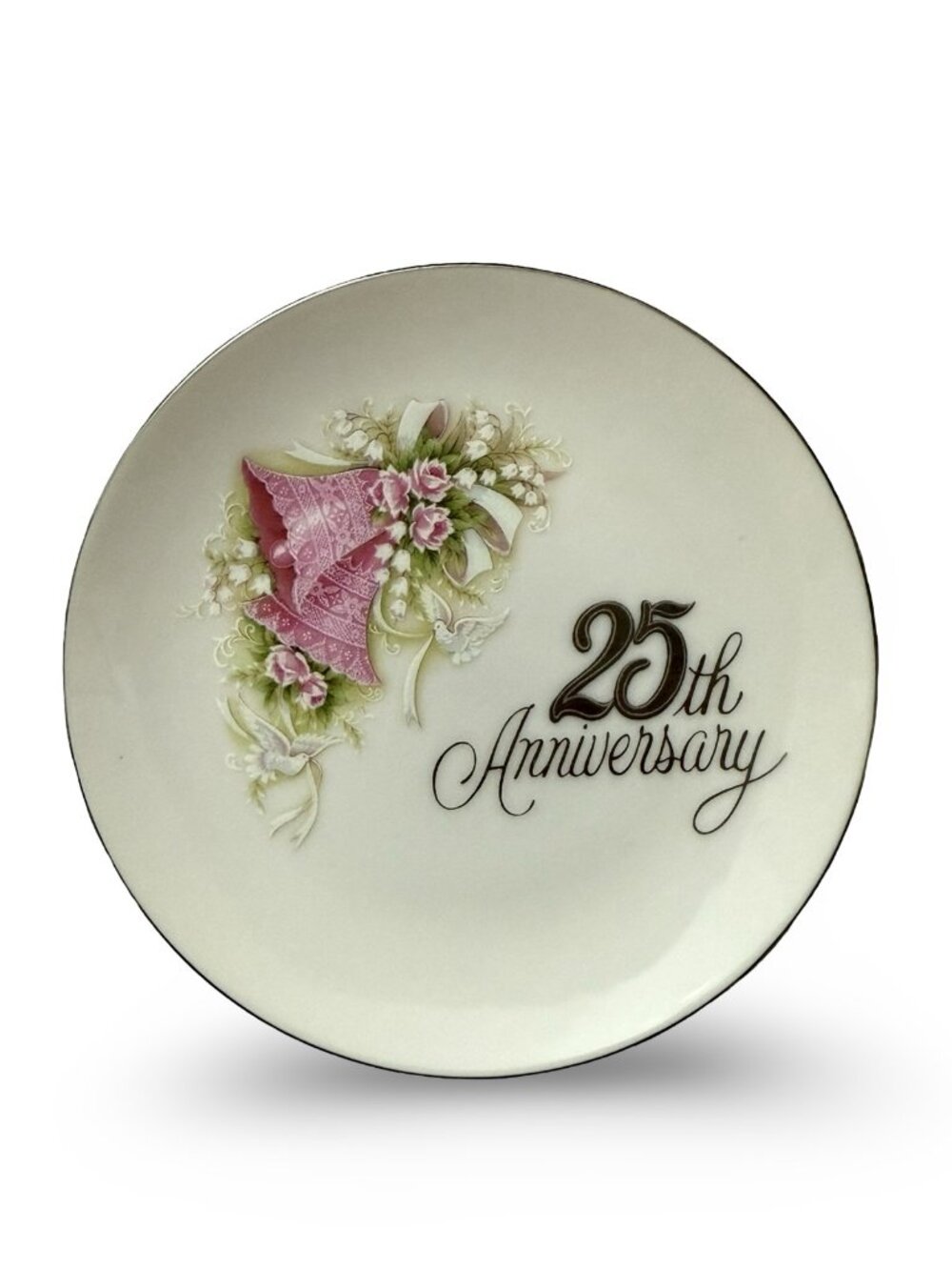 Enesco 1988 VTG 25th Anniversary Plate Floral Bell Porcelain Collectible Japan
